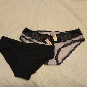 Victoria's Secret Black and Lavender Lace Panty Duo